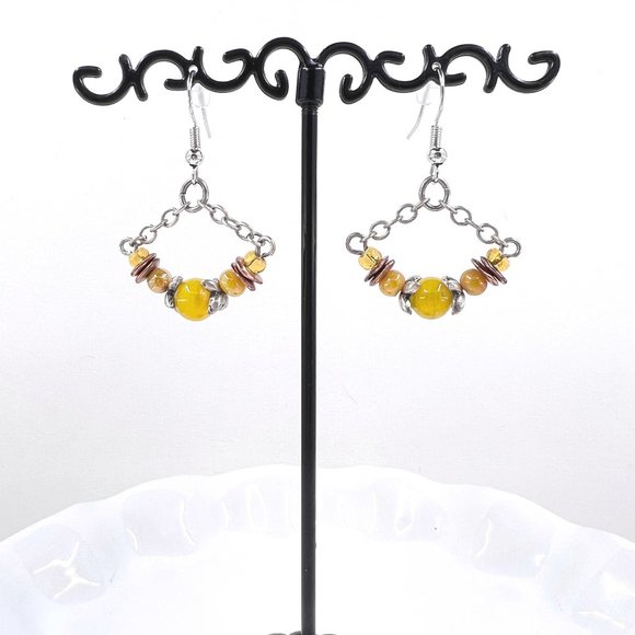 Chico's Jewelry - NWT – Chico’s – BOHO Yellow & Copper Beaded Silver Tone Dangle Fishhook Earrings